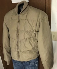 Vtg USA Tempco Goose-Down Fill Tan Khaki Puffer Zip Jacket Mens M Medium 38-40