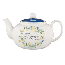 Large Ceramic Cute Inspirational Scripture Teapot for Women: Rejoice Always