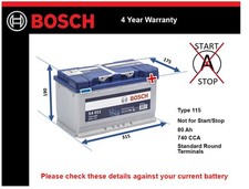 Battery fits RANGE ROVER EVOQUE 2.0 2.0D 2.2D 11 to 19 Bosch 115 740A 80Ah New