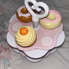 CHILD'S PLASTIC pink PLAY TIERED SERVING TRAY 6 PLAY DESSERTS. FREE .