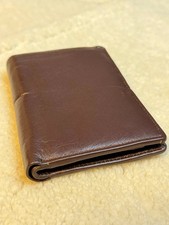 Genuine Brown Cow Leather Long Wallet Bifold Design Card Slots Zipper Coin