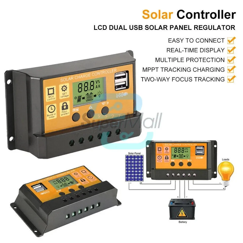 10-100A MPPT Solar Panel Regulator Charge Controller 12V/24V Auto Focus Tracking - Bild 2 von 4