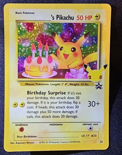 Pokémon Pikachu TCG Holo Promo Card Birthday Pikachu Celebrations Mint