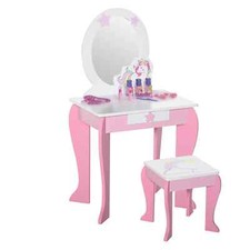 Image of Kids Dressing Table with Mirror, Stool, Pink