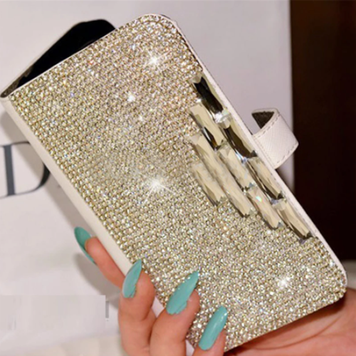 For Cell Phones Bling Glitter Leather Sparkle Wallet Case Card Rhinestone Cover