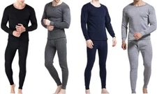 Mens 100% Cotton Brush Fleece Lined Thermal Top & Bottom Underwear Set