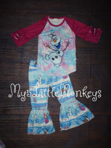NEW Boutique Frozen Olaf Girls Bell Bottom Outfit Set Size 7-8 - Picture 1 of 4