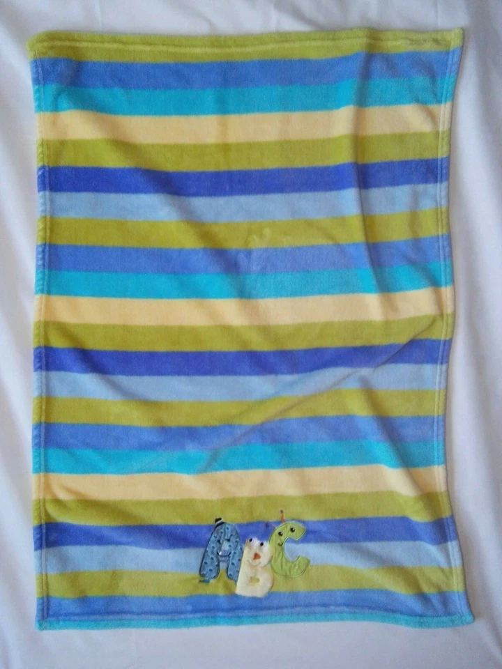 Manta de bebé 2013 a rayas Lambs & Ivy A B C ABC azul verde amarillo polar Lovey  Foto 2 de 4