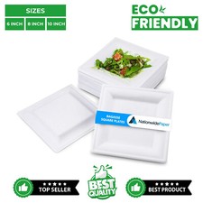 Strong Square Bagasse Plates Disposable Rigid Biodegradable For Picnic Party BBQ