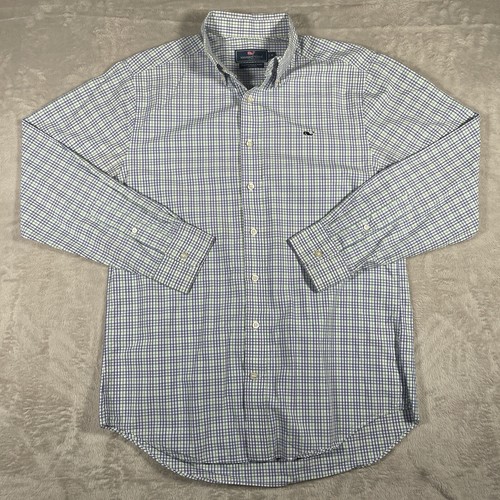 Vineyard Vines Slim Fit Betts Island Whale Shirt Men Medium Blue Plaid Button Up