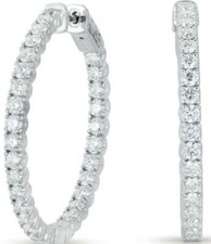 LARGE 3.06CT DIAMOND 14KT WHITE GOLD ROUND CLASSIC INSIDE OUT HANGING EARRINGS