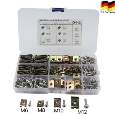 200X Blechmuttern Schnappmutter Sortiment Set Blechschrauben Gewinde Clip Mutter