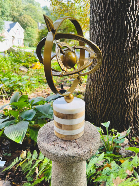 New Brass And Marble Armillary Sphere with Arrow for Home, Patio or Garden Decor