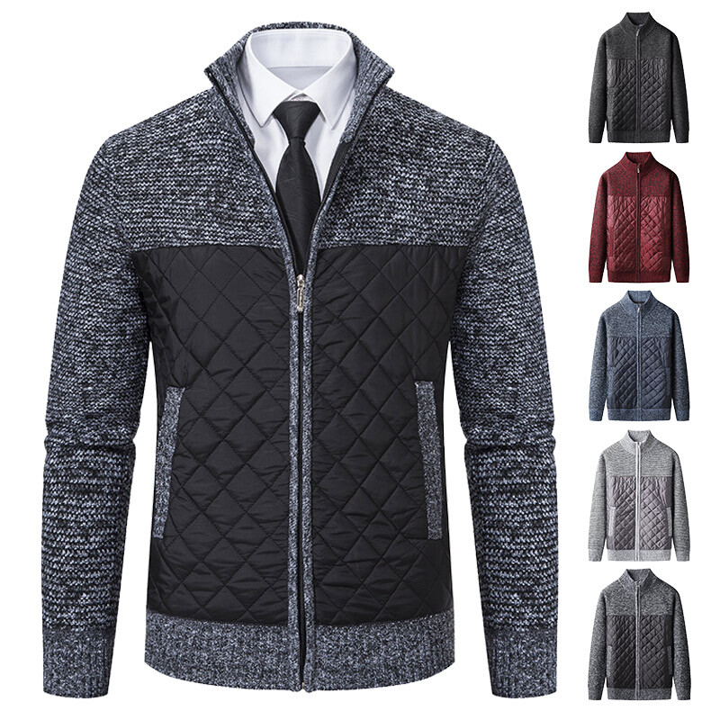 Men Zip Up Thick Fleece Lined Cable Knit Cardigan Winter Knitted Warm