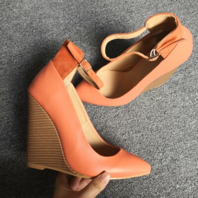 Womens New Fashion pointed Toe Ankle Strap Wedge Heel Court Shoes Sandals ESCA