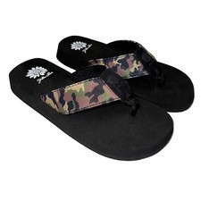 Yellow Box Flip Flops Brown Green Camo Comfort Wedge Sandals Camouflage Filomena