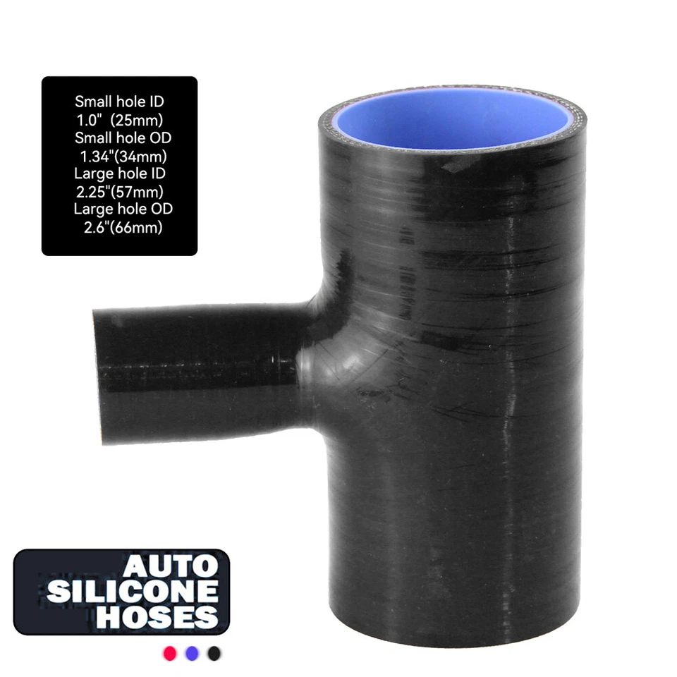 Acoplador BOV de 3 vías pieza en T de flexión de manguera de silicona ID 2,25" 57 mm, identificación de boquilla 1" 25 mm BK Foto 3 de 4