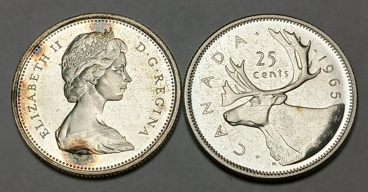 1x 1965 Canada 25 Cents Prooflike - 80% Silver - Canadian Quarter