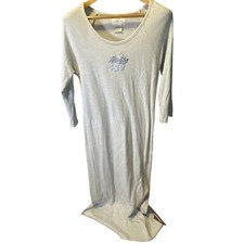 Natori Gray Flower Embroidered Long Sleeve Maxi Nightgown Sz XS