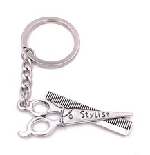 Stylist Hairdresser Haircut Scissors Keychain Silver Metal