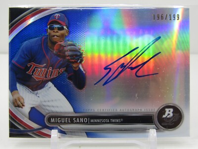 MIGUEL SANO 2013 BOWMAN PLATINUM ROOKIE BLUE REFRACTOR AUTOGRAPH! RC! #196/199!