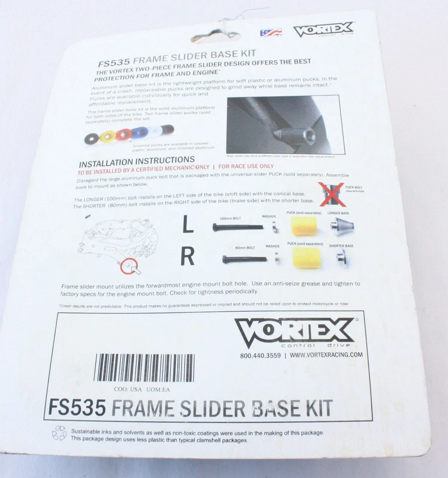 VORTEX 2006-2011 SUZUKI GSXR 600 GSXR 750 FRAME SLIDER KIT FS535 SLIDER BASE - Image 2 of 2