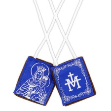 Blue  Embroidered Wool Back Scapular (N5545) - 1-1/2" tall -  16-1/2" Long Cord