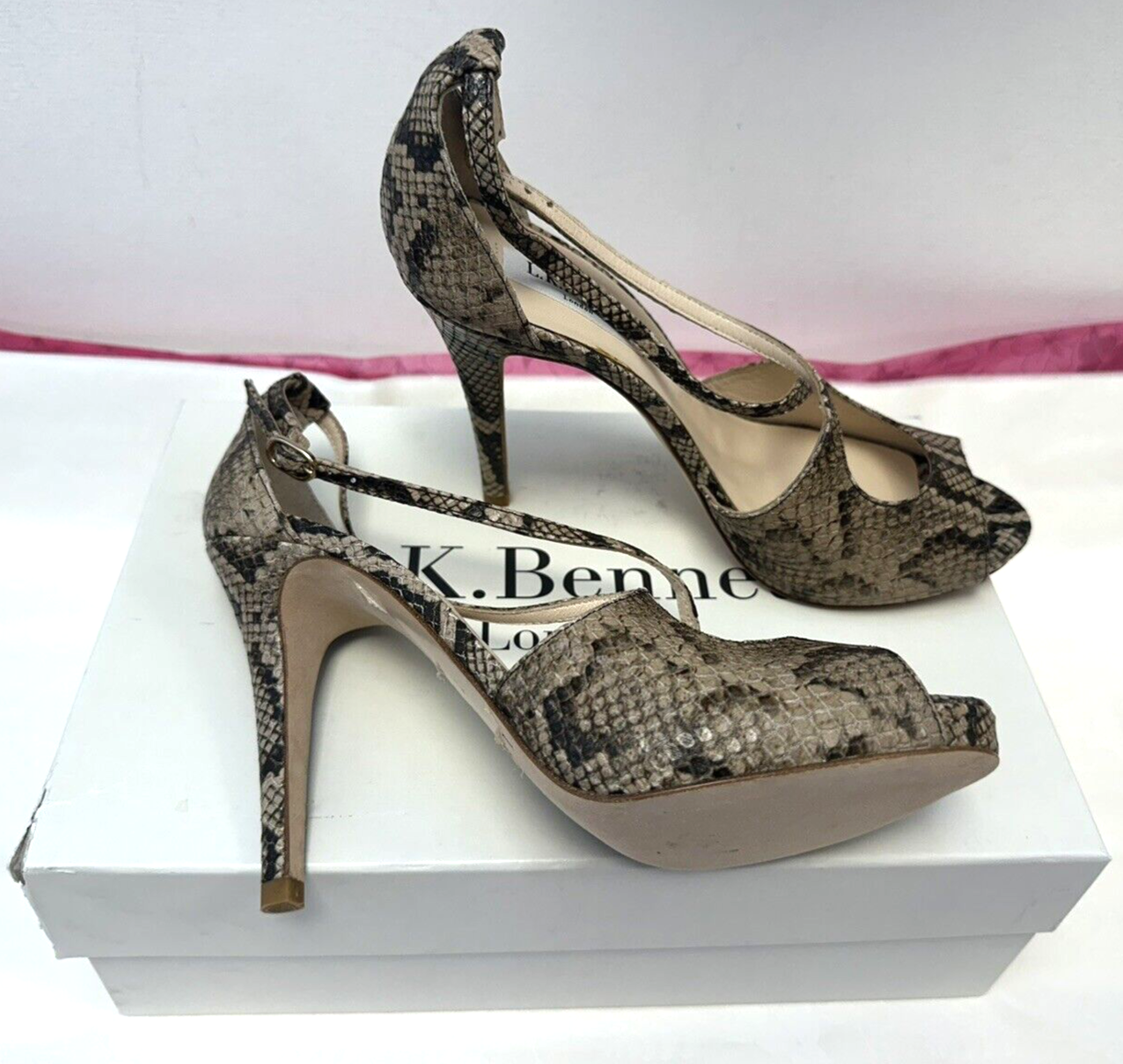 NEW IN BOX! LK Bennett UK5 Eu38 US7 Flatiron snake leather peep toe high shoes