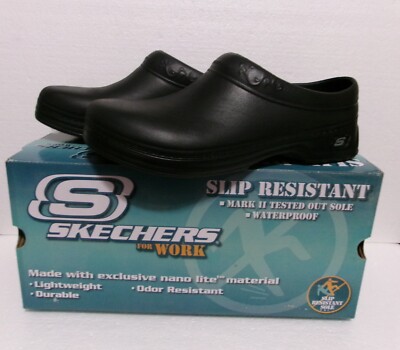SKECHERS FOR WORK WOMEN'S BLACK CLOGS SLIP RESISTANT WATERPROOF nano lite 