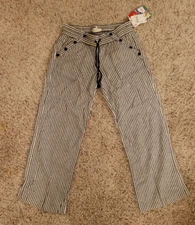 JOLT Pull On Casual Pants Beachwear Black/White Striped Linen Blend Size 5