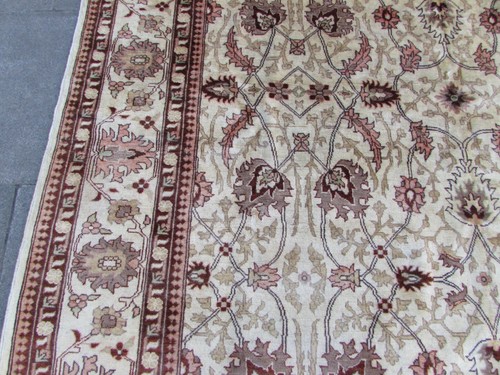 Alfombra vintage tradicional hecha a mano oriental afgana de lana beige marrón 287x240 cm - Imagen 7 de 12