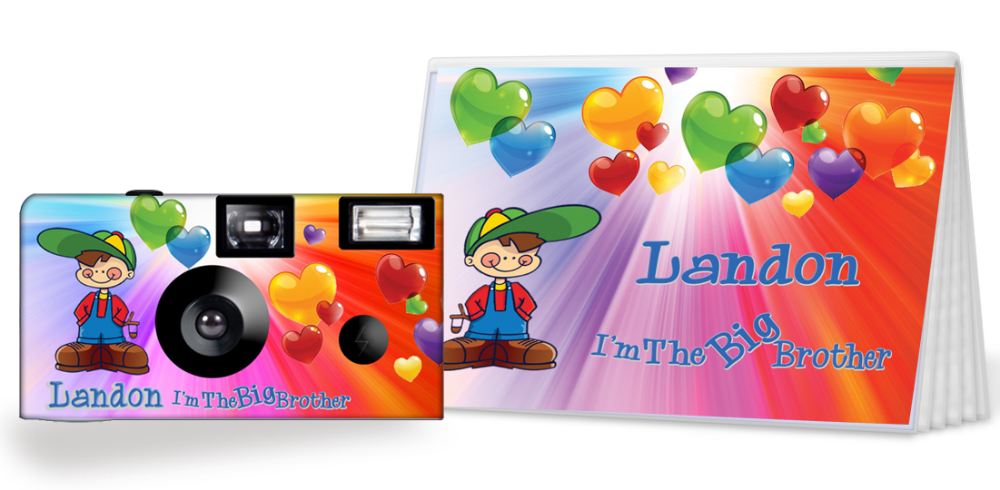 I'm The Big Brother Gift Disposable Camera & Album Heart Balloons -PERSONALIZE