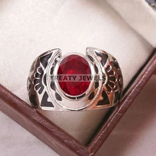 Ruby Oval Cut Gemstone With 925 Sterling Silver Ring For Men's #B543 *