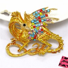 Yellow Enamel Cool Dragon Magical Crystal Fashion Women Charm Brooch Pin Gift