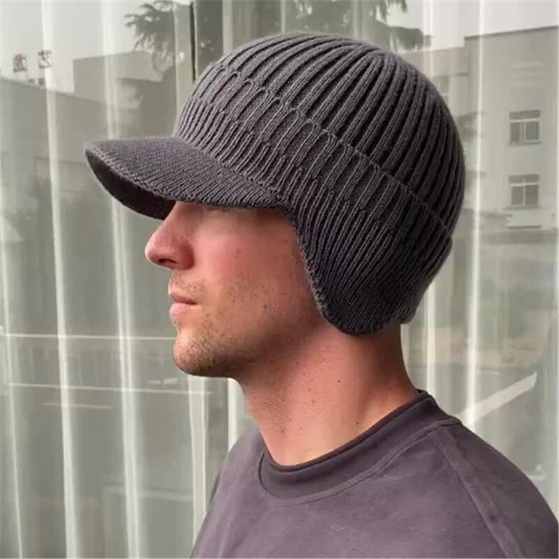 Mens wooly hat with peak hotsell