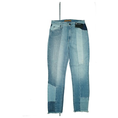JOE'S high Waist Mom 7/8 ankle Jeans Hose stretch used Look Patchwork W27 Blau