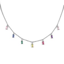 Halskette rechteckig  Multi Farbe Damen Collier, Sterling Silber 925 /