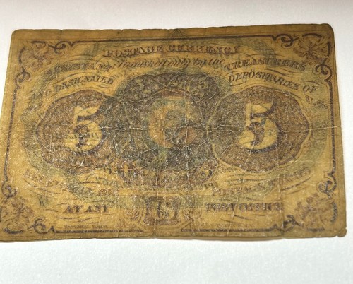 1862 5 cent Postage Currency, fractional currency, obsolete note