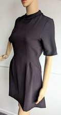 ZARA Black Mini Fit & Flare Beads Detailed Short Sleeve Dress Size S UK 10