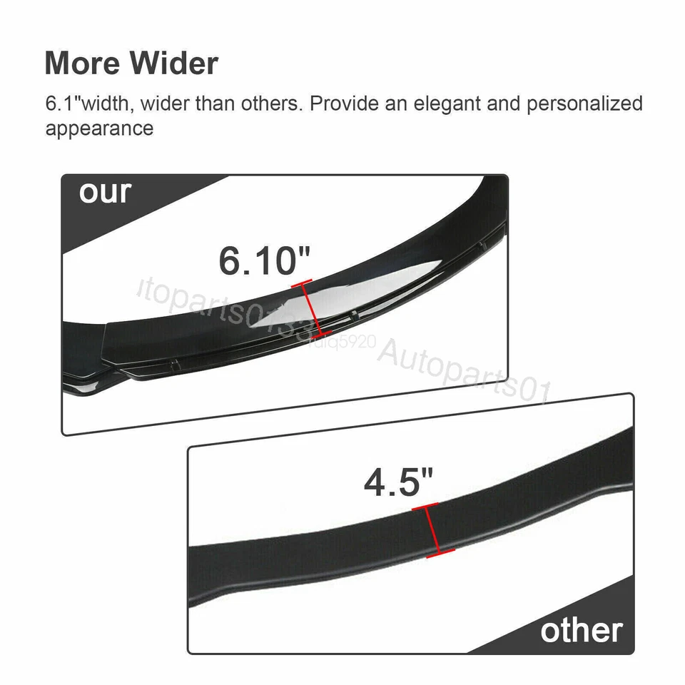 For Mazda Protege 323 Mazda3 Gloss Front Bumper Lip Splitter Spoiler Strut Rods - Image 4 of 4