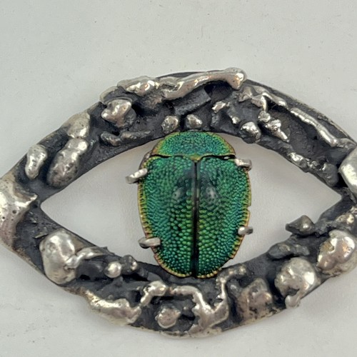Vtg Egyptian Scarab Beetle Eye Pendent Necklace Jewelry Sterling Silver Artesian - Picture 9 of 12