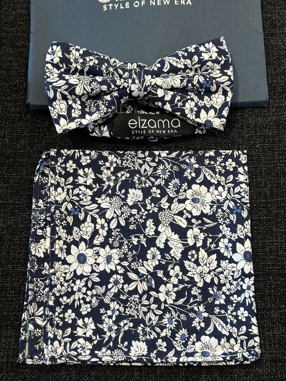 Elzama Mens Floral Self-tied Adjustable Bow Tie w/ Hankie Set lot of 2 New - second product detail image