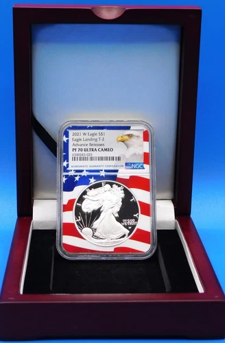 2021 W NGC PF 70 UC ADVANCE RELEASES T-2 American Silver Proof Eagle Landing