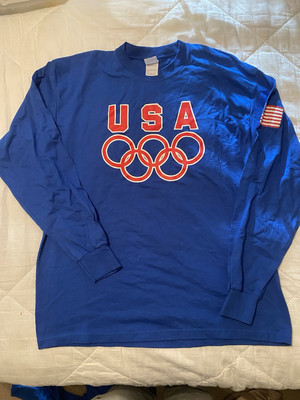 VTG 90s USA Olympic T Shirt - Size Adult XL - Blue Long Sleeve - Sports Tee