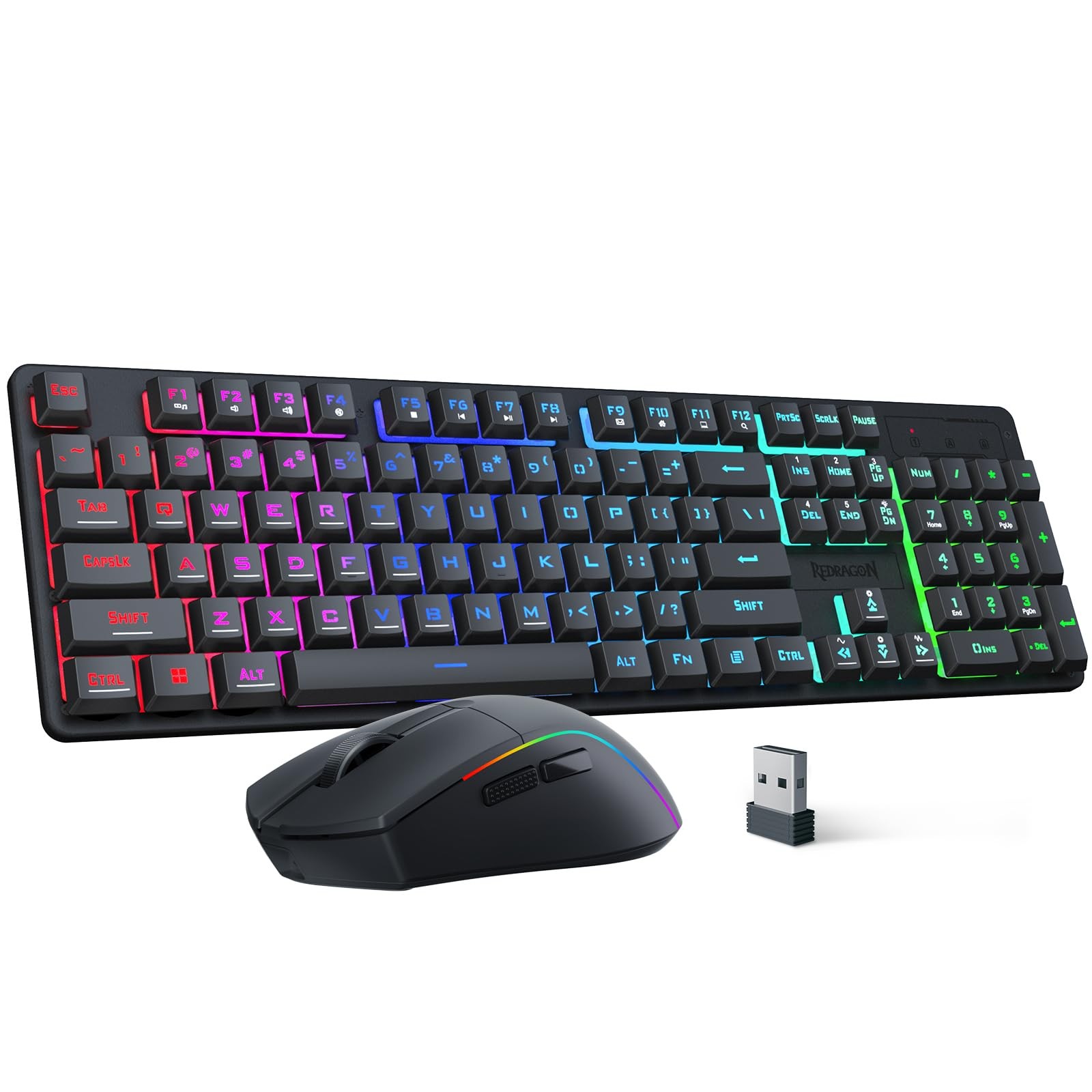 Redragon S107KS Wireless Gaming Keyboard and Mouse, RGB Wire