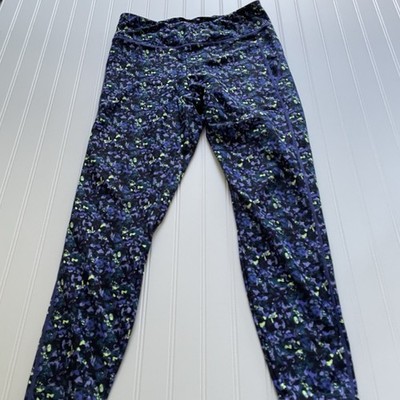 DUNNES STORES Womens Large Black Purple Floral Leggings Workout