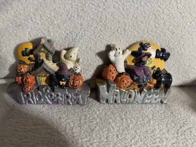 Vintage 90s Halloween Ceramic Figurine House Decoration Ghost Witch Pumpkins Bat