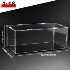 Display Case Clear 1/18 Scale Model Car Figurine Box Dust Proof with Black Base