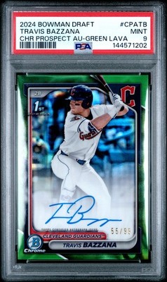 2024 Bowman Prospect Autographs Travis Bazzana Chr Prospect Green Lava PSA 9