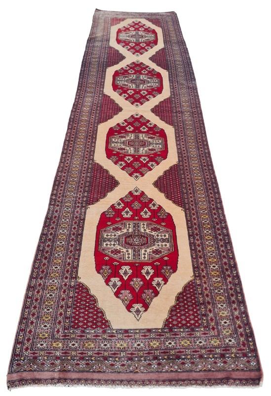 Hand knotted Vintage Pakistani Bokhara Jhaldar Wool Area Runner Rug 12 x 3 Ft